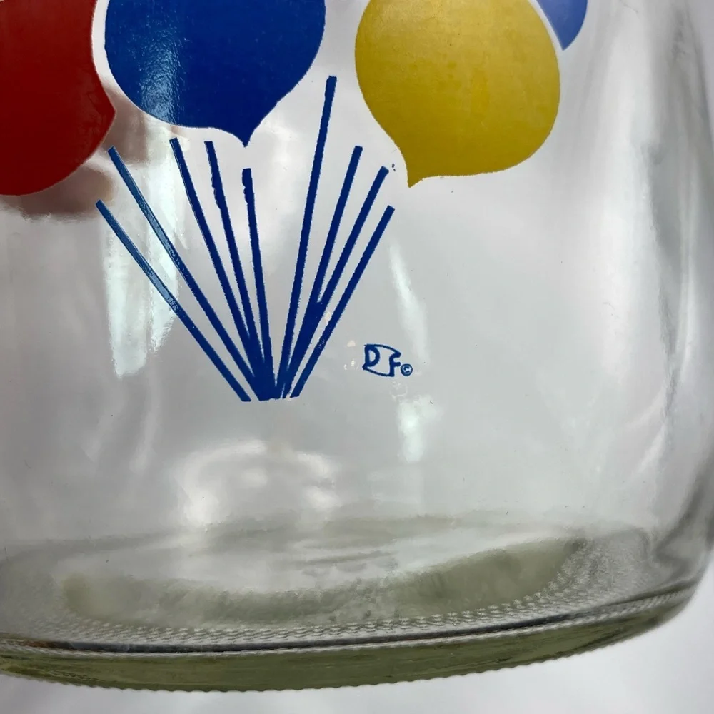 Vintage 1980s Painted Balloons Brockway Glass Co Jar W/ Blue Plastic Lid